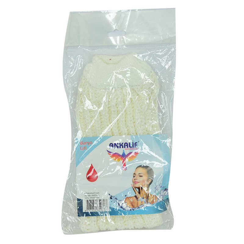 Lastikli El Geçmeli Yumuşak Eldiven Örgü Banyo Lifi Beyaz-Simli 22×10 Cm